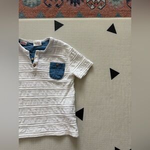 Zara|FREE with any purchase,baby boy White and Blue Henley Shirt,18-24M•••boho